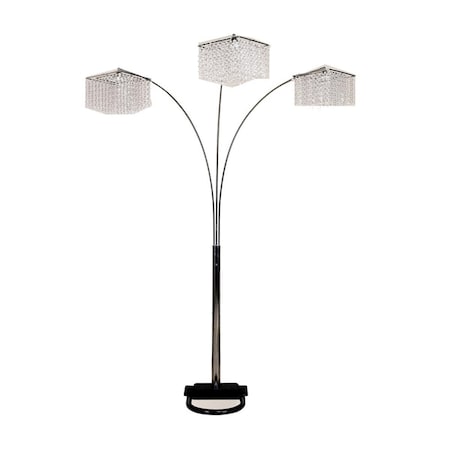 Homeroots Floor Lamp with Three Hanging Crystal Shades, Black & Silver 431779